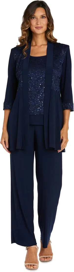 R&M Richards Women's Plus Size Lace Pant Set