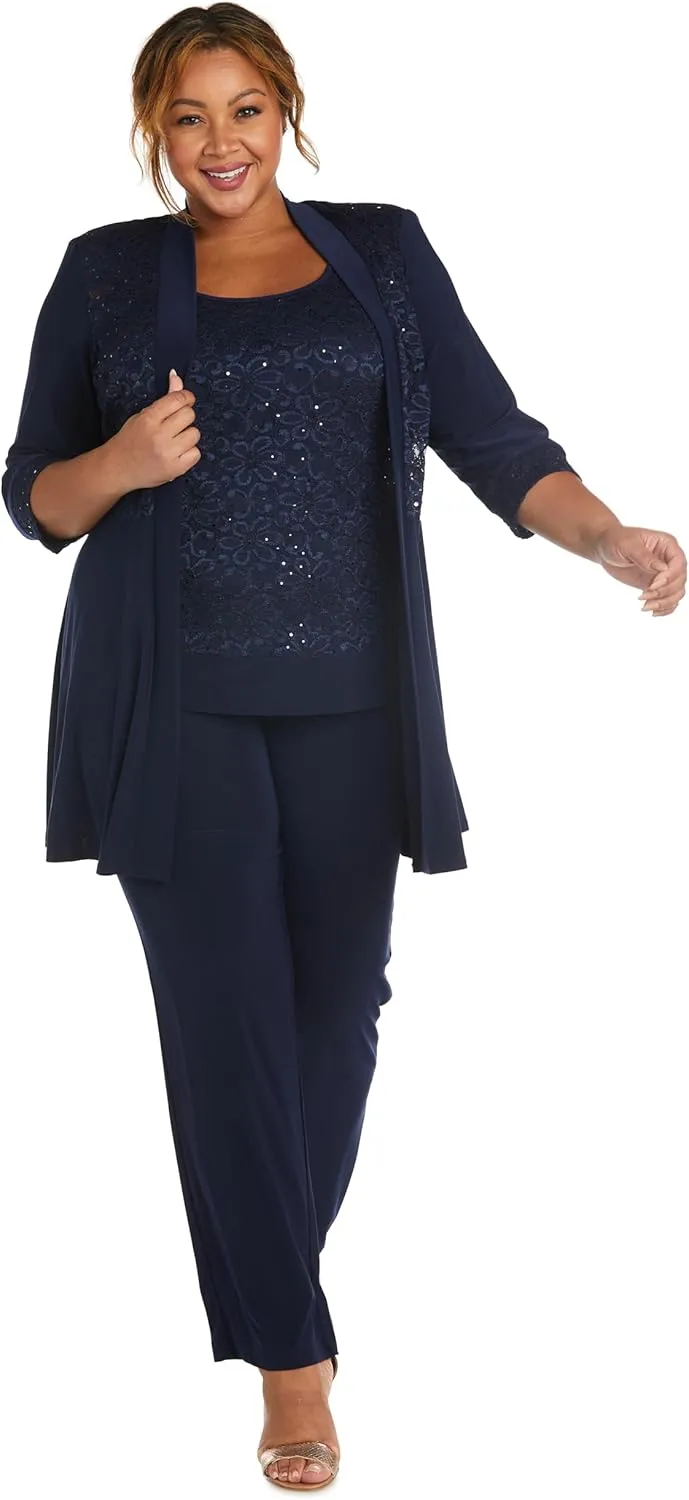 R&M Richards Women's Plus Size Lace Pant Set