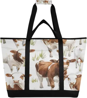Ranch Cows Reusable Insulated Lunchbox Cooler Bag, Leakproof Kitchen Grocery Bag Collapsible Portable Cooler Tote Bag for Picnic, Camping, Office, Travel