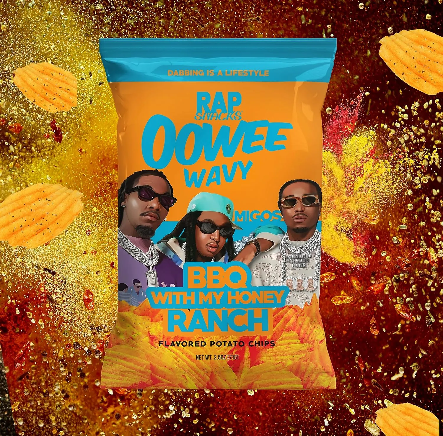 Rap Snacks Migos Bar-B-Quin with My Honey with a Dab of Ranch Potato Chips 2.5 Oz Bags-Pack of 6