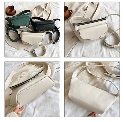 Realaiot Casual Waist Bags For Women Leather Shoulder Bag Travel Small Chest Bag Women Fanny Pack Belt Purses Female Bolsos Solid Color Gifts for Women