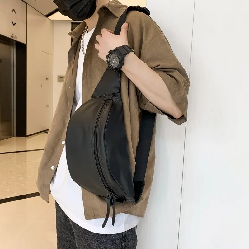 Realaiot Chest Pack Men Sport PU Leather Belt Bag Fashion Trend Waterproof Shoulder Bag Waist Bags Street Hip-hop Fanny Pack Phone Pack Gifts for Men