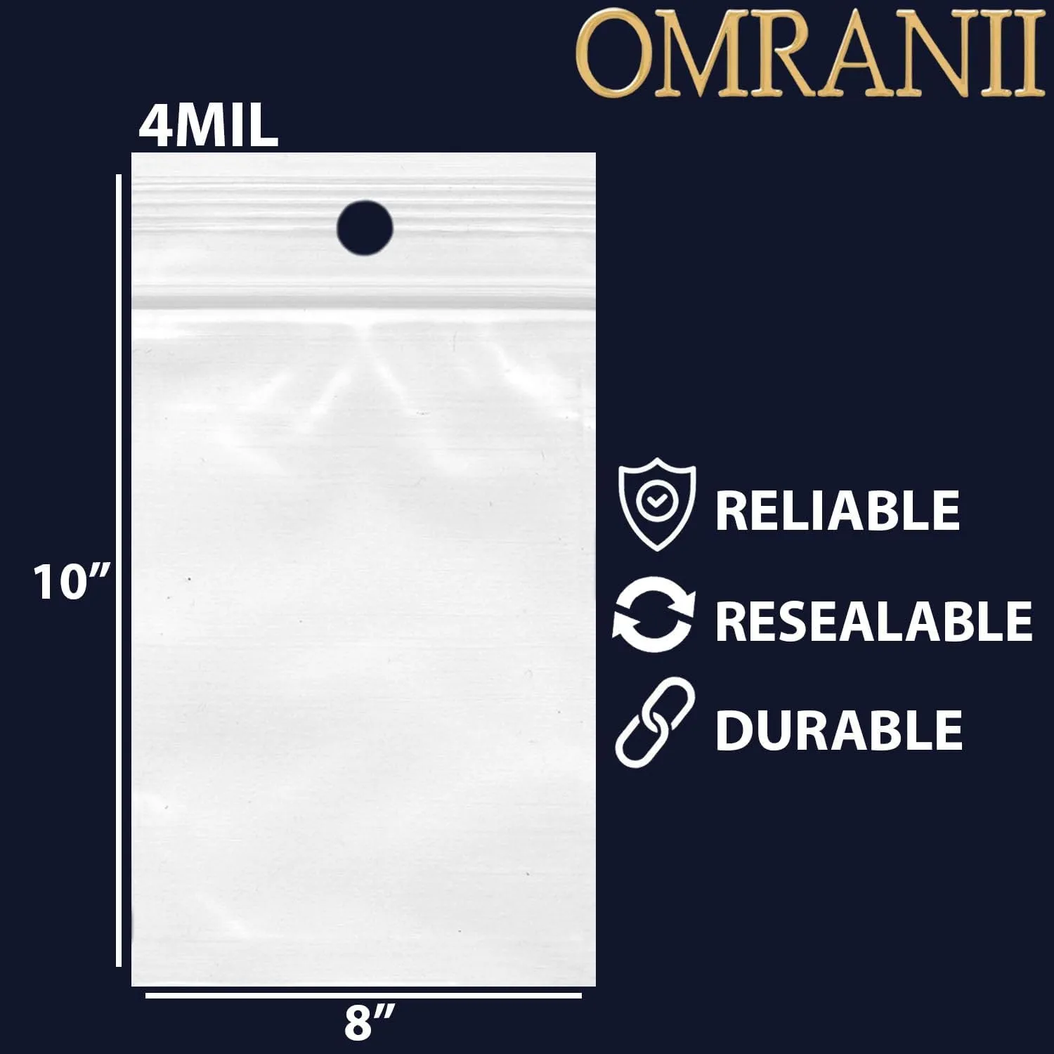 Reclosable Hang Hole Zip Poly Bags, 4Mil 8" X 10" & 100 Bags | LDPE Material, Clear Plastic with Resealable Lock Seal Zipper | Resealable Zip Top Lock For Travel, Storage, Packaging & Shipping