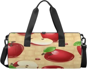 Red Apples Travel Duffel Bag Apples Wood Grain Sports Gym Bag Men Women Sports Travel Luggage Bag 17.6”×9”×9 “ Duffel Bag Weekend Overnight Gym Bag Nvenient For Carrying
