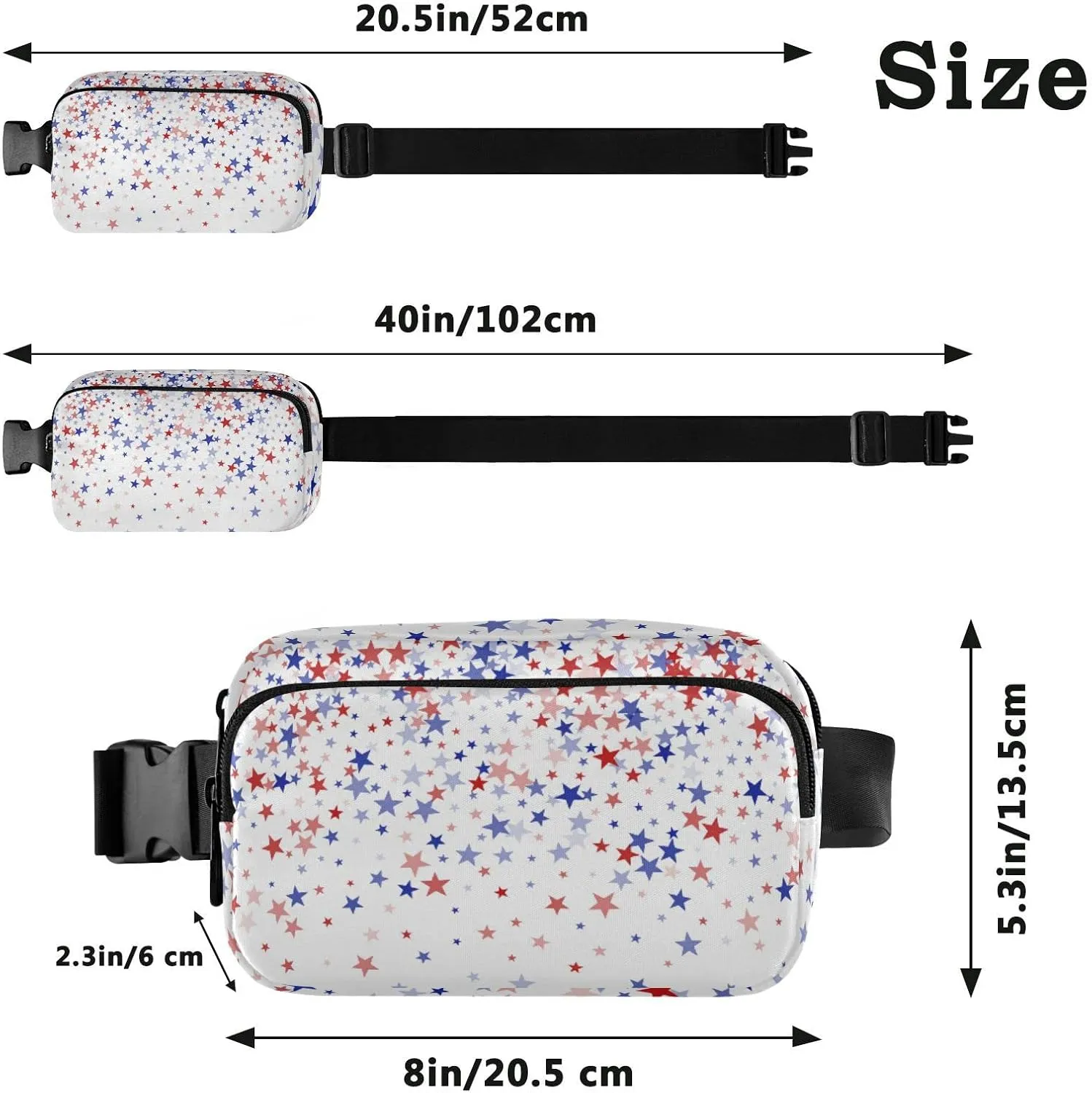 Red Blue American Patriotic Stars July 4th Independence Day Adjustable Belt Running Bag, Crossbody Fanny Pack Waist Runners Bag Tote for Women Men Sports Hiking Fitness Exercise Gym Pouch