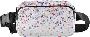 Red Blue American Patriotic Stars July 4th Independence Day Adjustable Belt Running Bag, Crossbody Fanny Pack Waist Runners Bag Tote for Women Men Sports Hiking Fitness Exercise Gym Pouch
