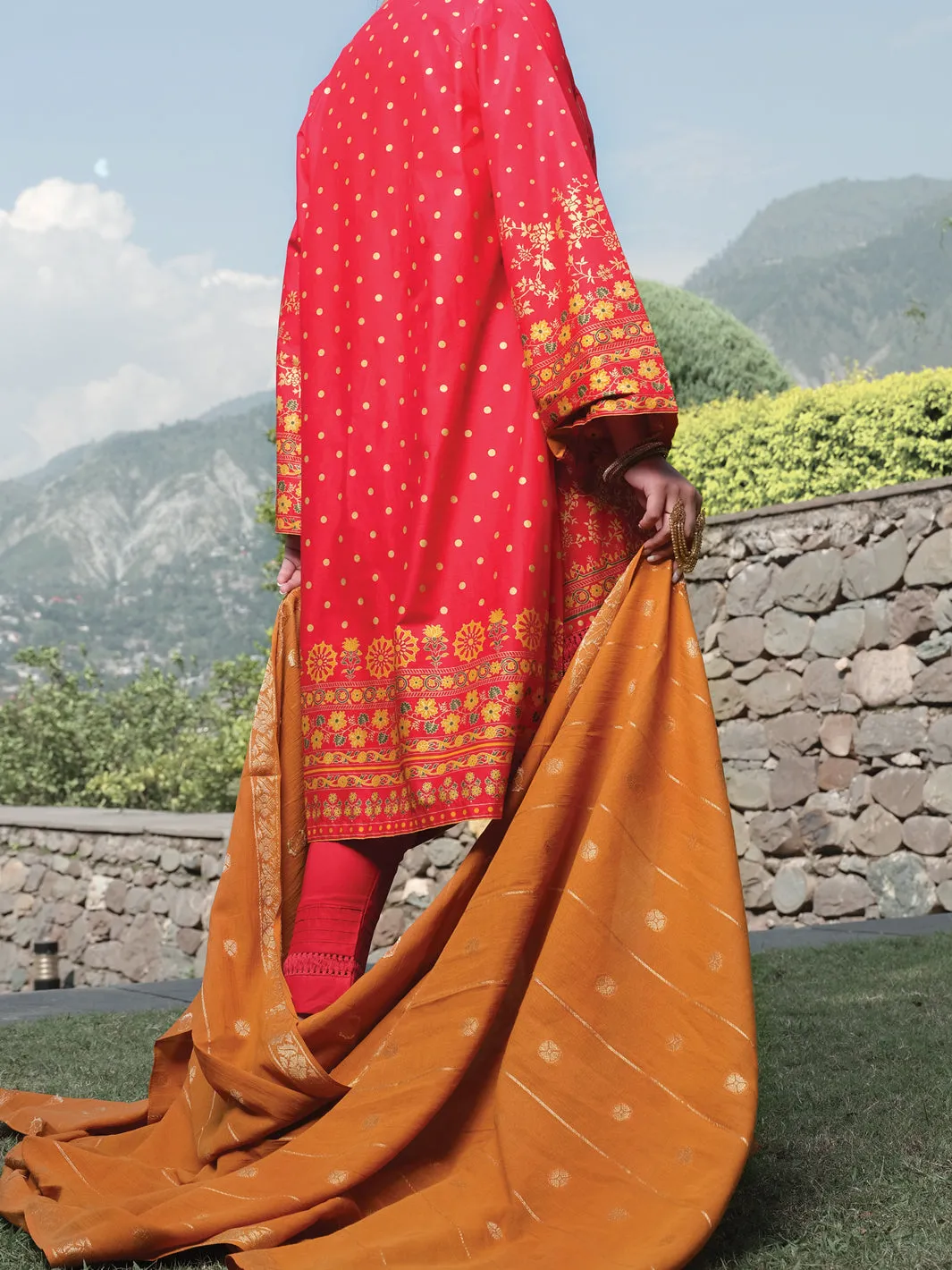 Red Cambric 3 Piece Stitched - ALP-3PS-967/S