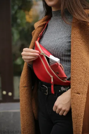 Red Leather Fanny Pack for Women, Personalise Leather Hip Bag