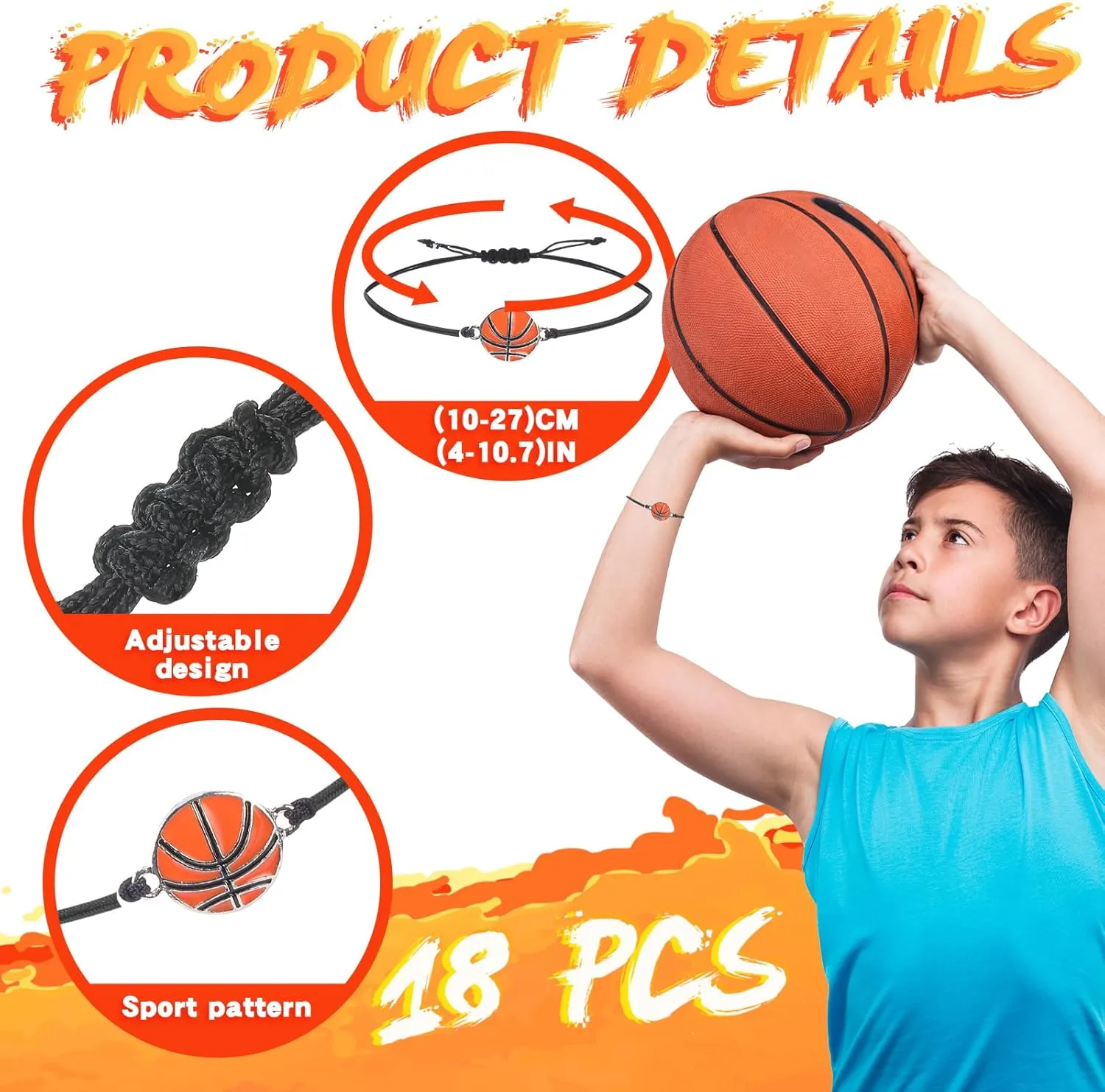Reginary 18 Pcs Basketball Drawstring Bag and 18 Pcs Basketball Bracelet Bulk Goodie Bags Drawstring Backpack Adjustable Braided Sport Charm Bracelet for Boys Girls