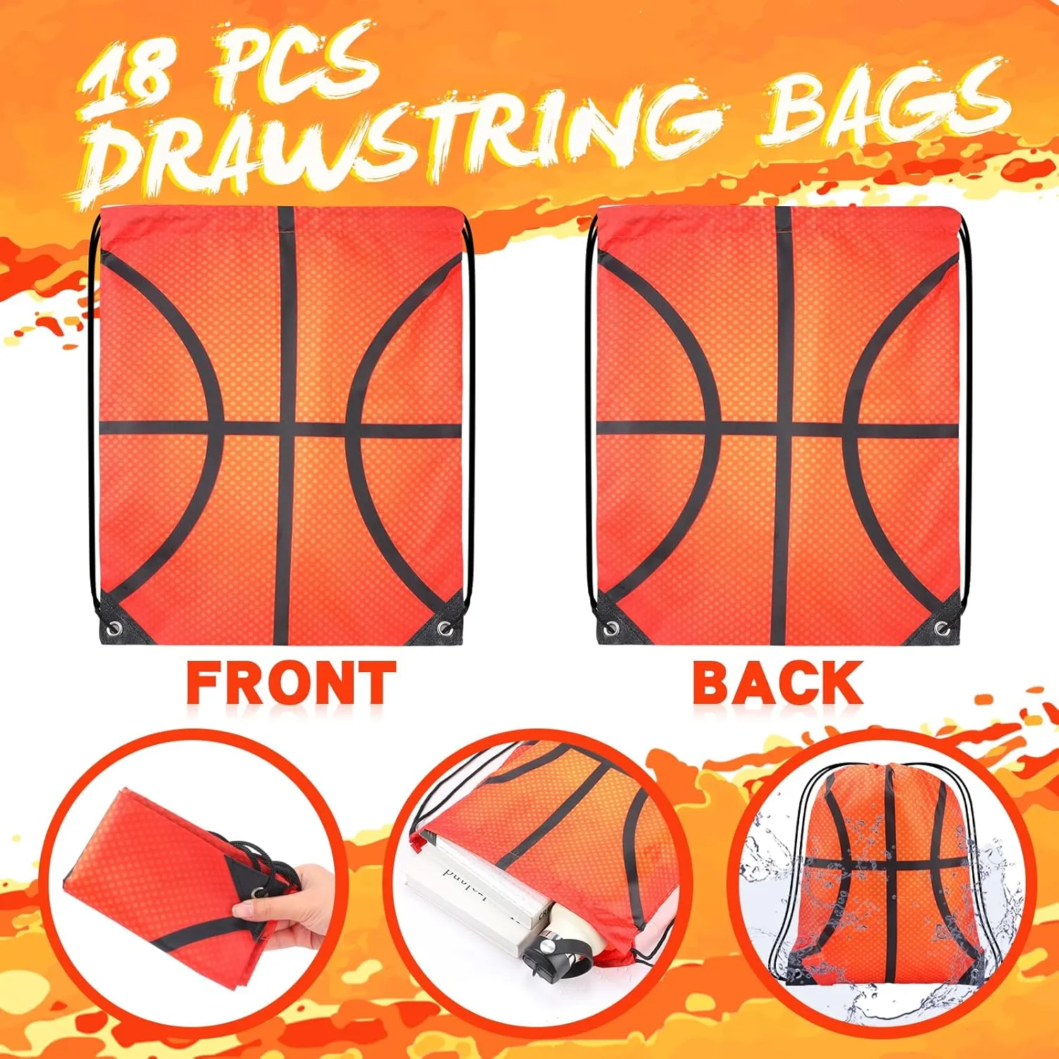 Reginary 18 Pcs Basketball Drawstring Bag and 18 Pcs Basketball Bracelet Bulk Goodie Bags Drawstring Backpack Adjustable Braided Sport Charm Bracelet for Boys Girls