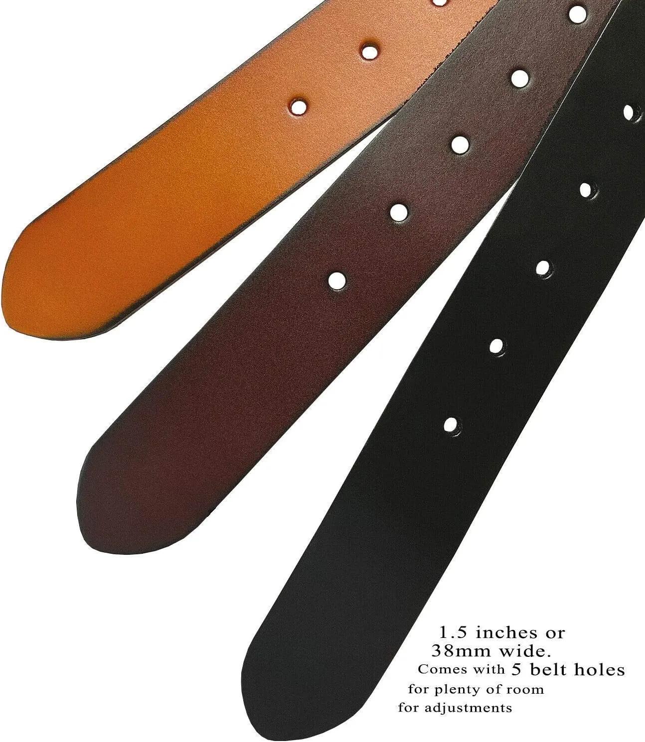 Replacement Belt Strap 100% Genuine Leather Plain Casual Belt Strap with Snaps 1-1/2"(38mm) Wide