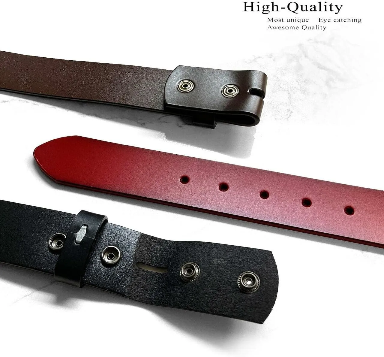 Replacement Belt Strap 100% Genuine Leather Plain Casual Belt Strap with Snaps 1-1/2"(38mm) Wide