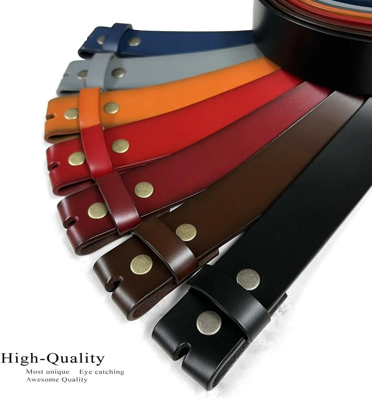 Replacement Belt Strap 100% Genuine Leather Plain Casual Belt Strap with Snaps 1-1/2"(38mm) Wide