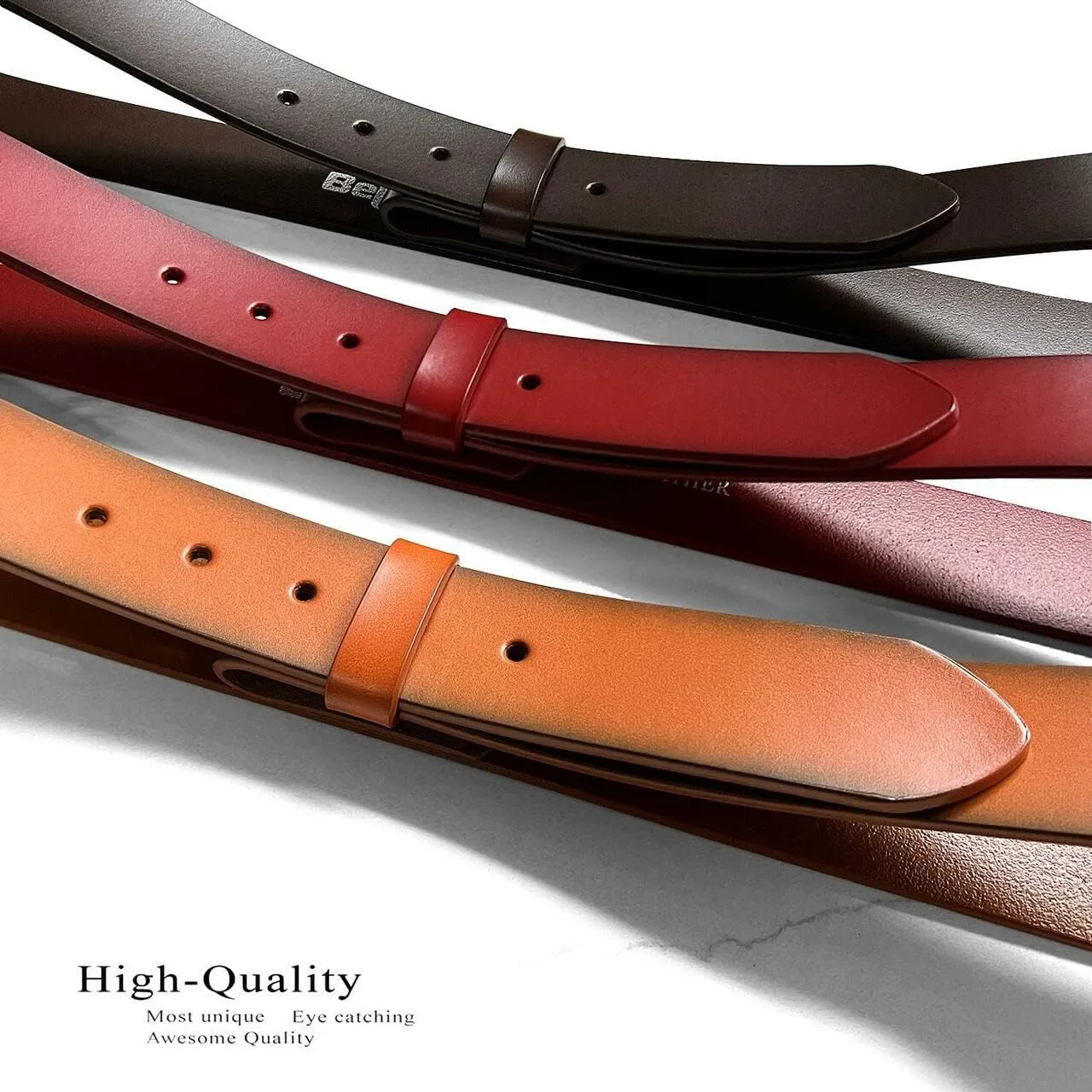 Replacement Belt Strap 100% Genuine Leather Plain Casual Belt Strap with Snaps 1-1/2"(38mm) Wide