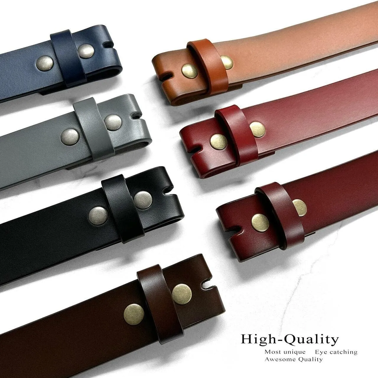 Replacement Belt Strap 100% Genuine Leather Plain Casual Belt Strap with Snaps 1-1/2"(38mm) Wide