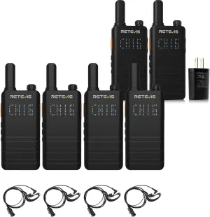 Retevis B3H Walkie Talkies(6 Pack) with Earpiece(4 Pack),Rugged 2 Way Radio with Channel Display,Ultra-Thin,1620 mAh Battery,Handsfree 2 Way Radios for Adults Store Supermarket