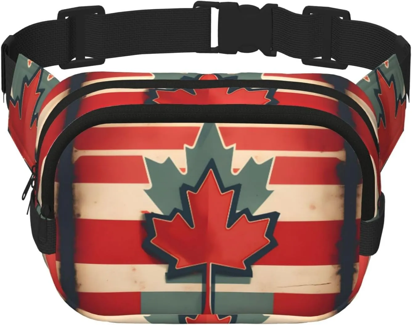 Retro Canada Flag pattern Print Square Double Layer functionality Waist Bag Unisex Crossbody Pack Travel Workout