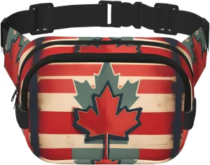 Retro Canada Flag pattern Print Square Double Layer functionality Waist Bag Unisex Crossbody Pack Travel Workout