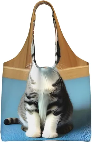 Reusable Canvas Tote Bag, Bedroom kitten Grocery Bag Shopping Shoulder Bags for Work DIY Festival Present bag