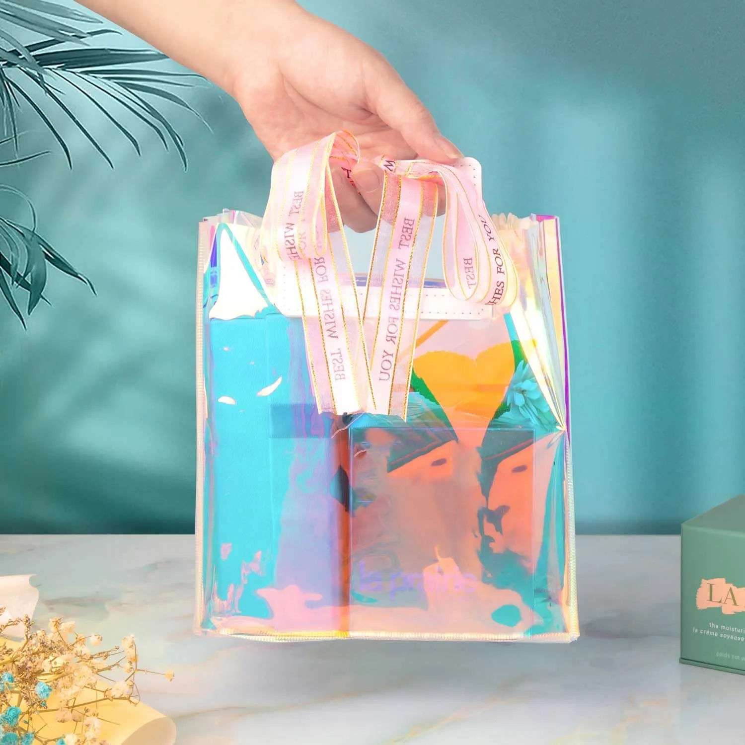 Reusable Large Gift Bags 8 Pack 11 * 9.8 * 5.3 Inch with Handles for Women, Girls, Birthday, Christmas, Bachelorette Party Favors, Shopping Reusable Clear Gift Wrap Bag