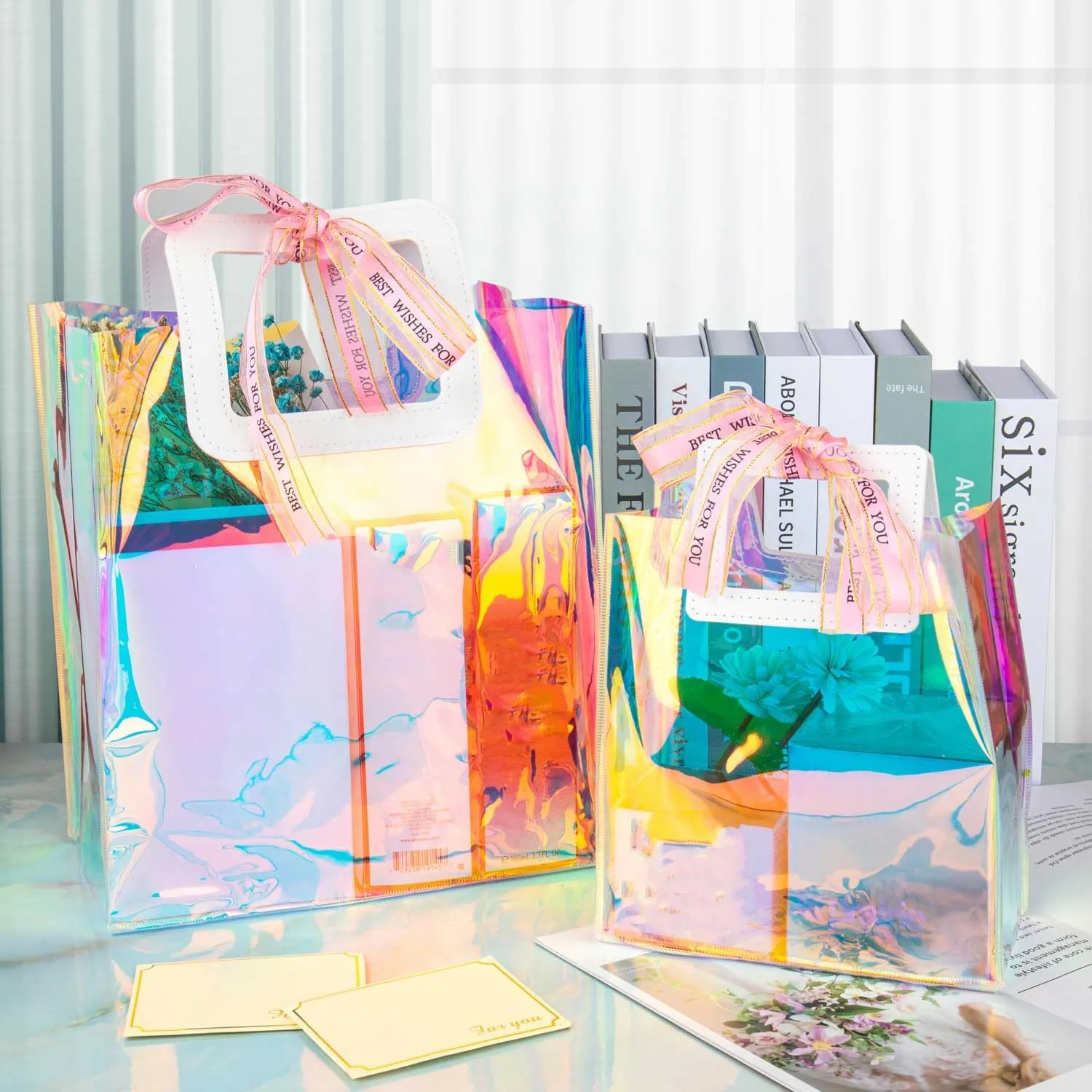 Reusable Large Gift Bags 8 Pack 11 * 9.8 * 5.3 Inch with Handles for Women, Girls, Birthday, Christmas, Bachelorette Party Favors, Shopping Reusable Clear Gift Wrap Bag