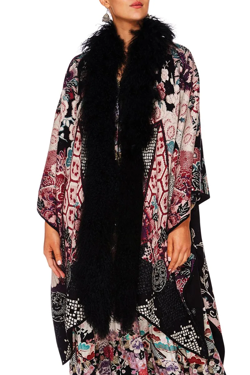 REVERSIBLE OVERSIZED PONCHO WITH FUR NIGHTS WITH HER
