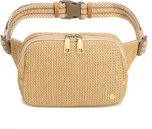 RFID Blocking Straw Summer Purses for Women Fanny Pack Crossbody Bags Belt Bag with Adjustable Strap (Weaving Khaki)