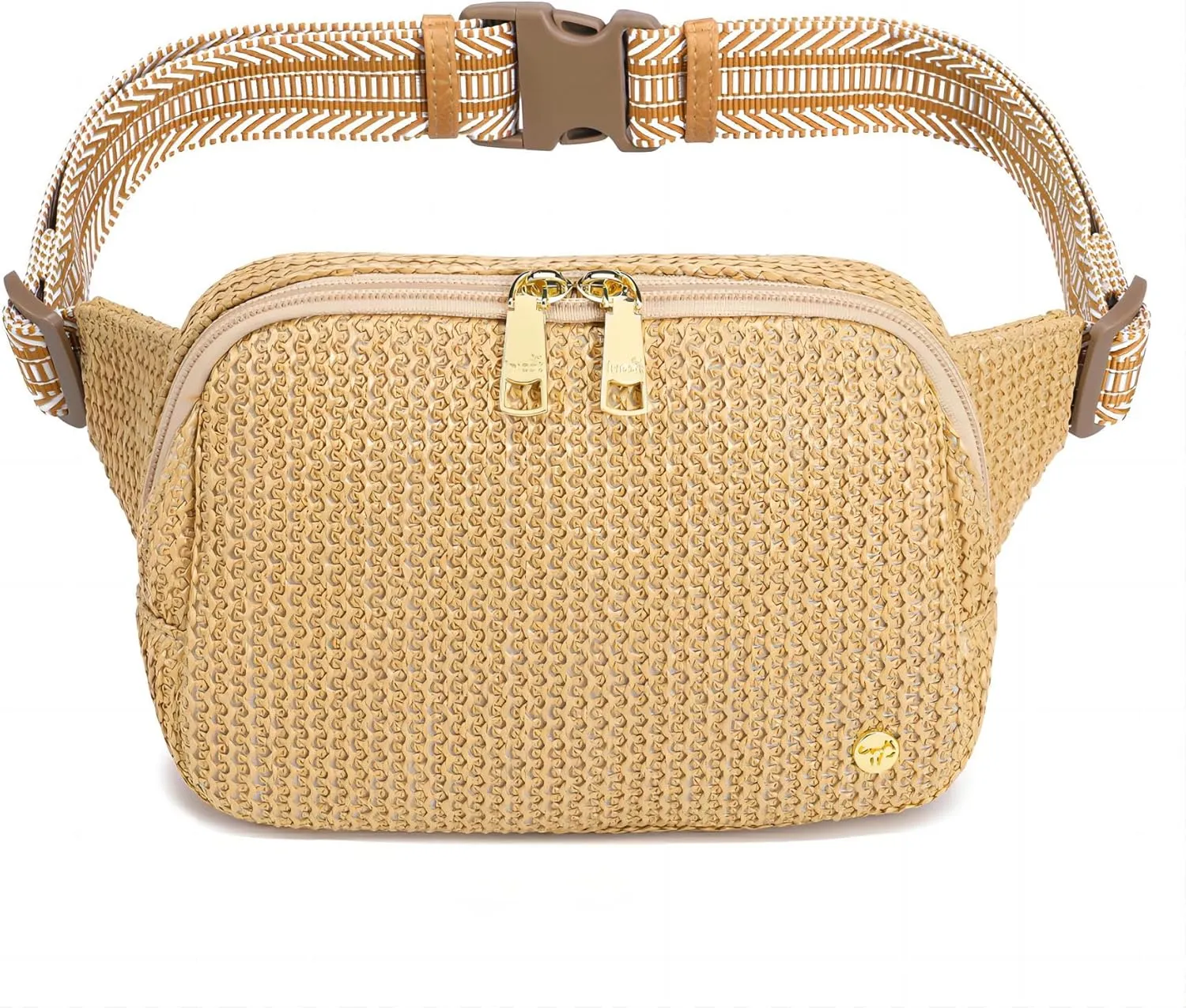 RFID Blocking Straw Summer Purses for Women Fanny Pack Crossbody Bags Belt Bag with Adjustable Strap (Weaving Khaki)