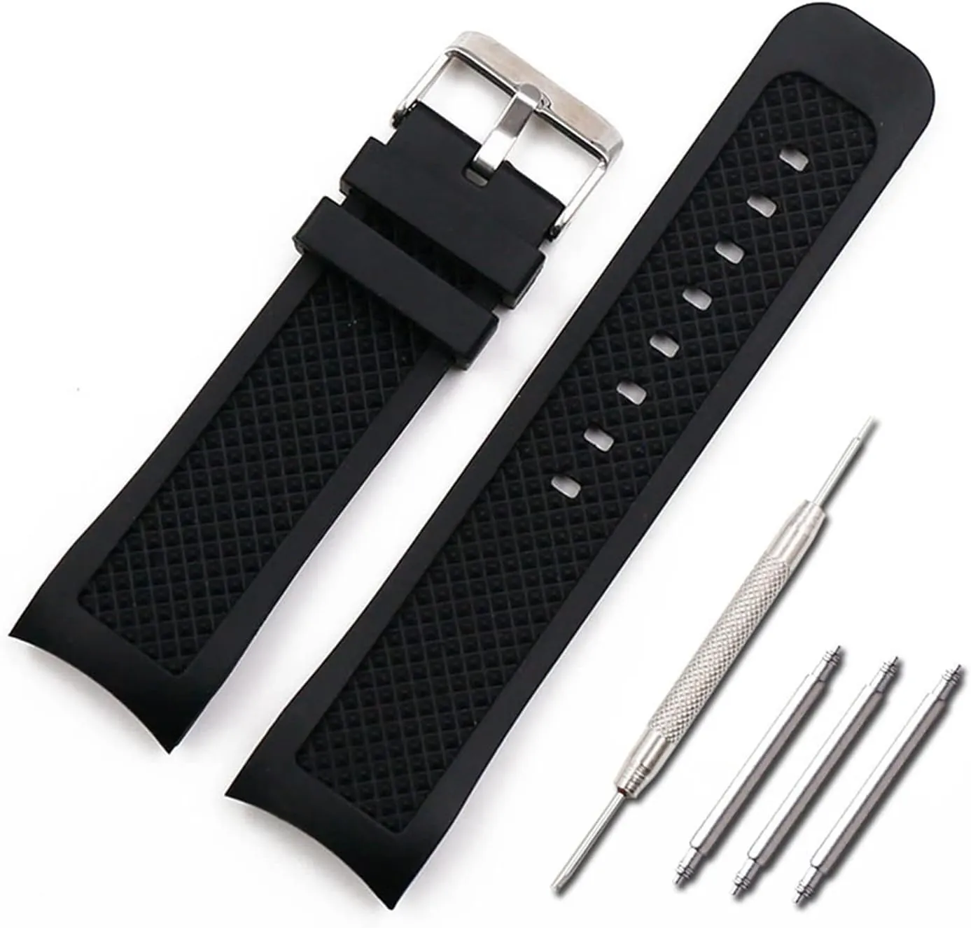 RHAIYAN Silicone Strap Male 24mm Curved Interface Pin Buckle Watch Accessories Compatible with Series Sports Waterproof Rubber Strap Men Watch Specific