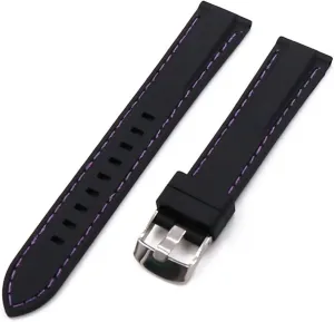 RHAIYAN Silicone Strap Men's Pin Buckle 18mm20mm22mm24mm26mm Watch Accessories Watch Men Sport Watch Band Waterproof Rubber Strap Women Specific (Color : Purple line, Size : 24mm)