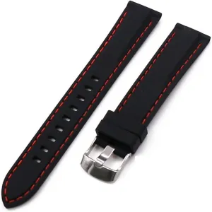 RHAIYAN Silicone Strap Men's Pin Buckle 18mm20mm22mm24mm26mm Watch Accessories Watch Men Sport Watch Band Waterproof Rubber Strap Women Specific (Color : Red line, Size : 26mm)