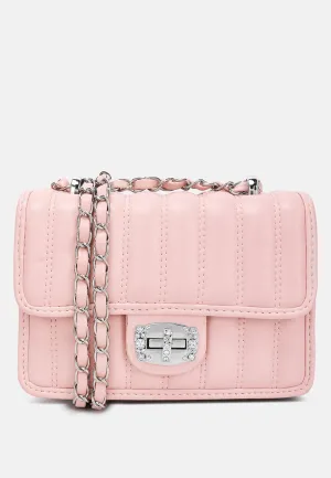 Rhinestone Embellished Lock Flap Bag