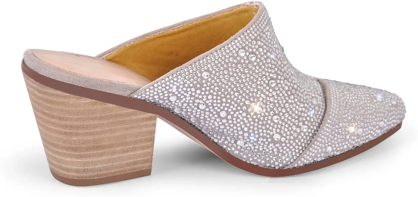 richealnini Closed Toe Embellished Rhinestones Slide Sandals Slip On Slippers Sparkle Wedding Outside Party Dress