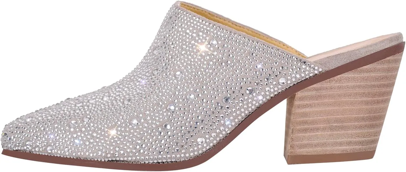 richealnini Closed Toe Embellished Rhinestones Slide Sandals Slip On Slippers Sparkle Wedding Outside Party Dress