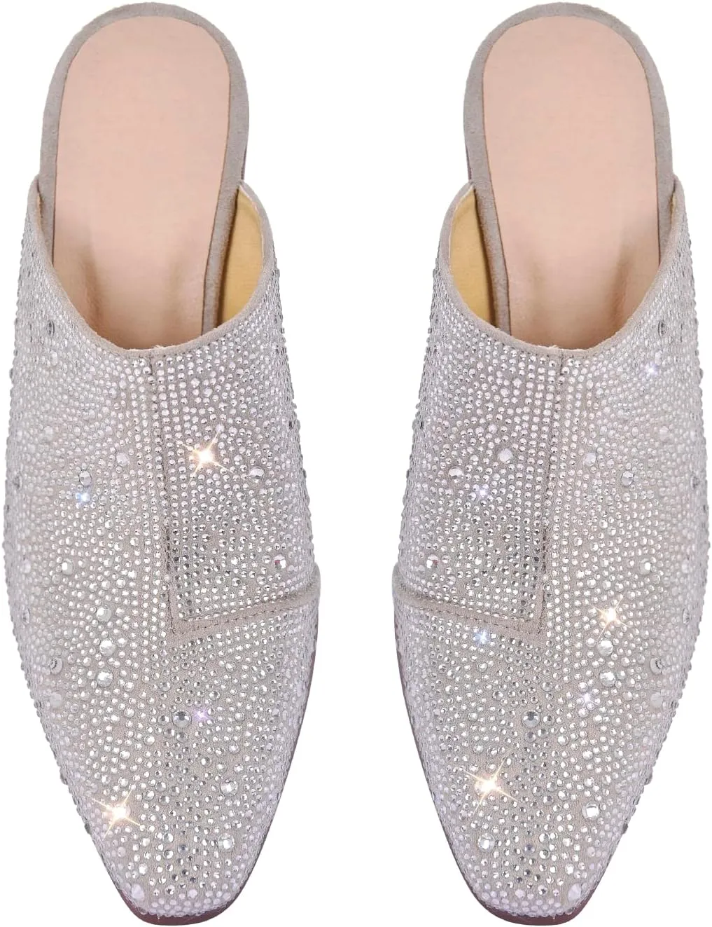 richealnini Closed Toe Embellished Rhinestones Slide Sandals Slip On Slippers Sparkle Wedding Outside Party Dress