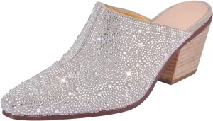 richealnini Closed Toe Embellished Rhinestones Slide Sandals Slip On Slippers Sparkle Wedding Outside Party Dress