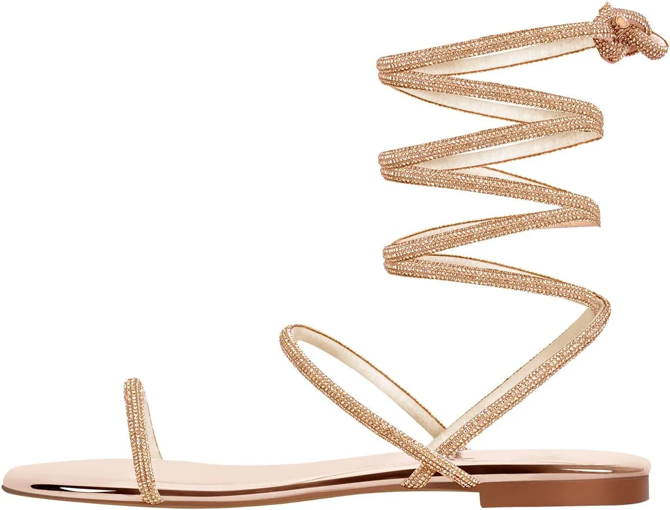 richealnini Round Toe Embellished Straps Rhinestones Flats Lace Tie Up Slide Sandals for Women Girls Party Wedding