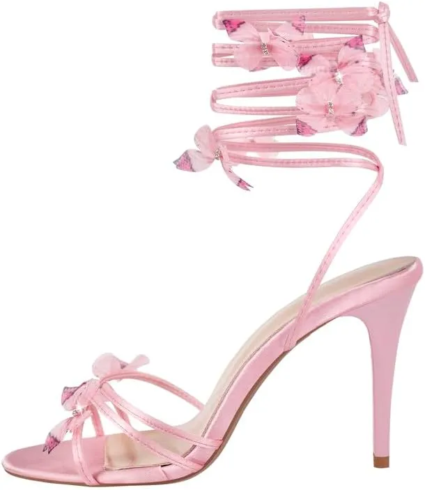 richealnini Sparkle Rhinestones Spiral Up Straps Sandals with Butterfly Decor Stiletto Heels Wedding Prom Dress
