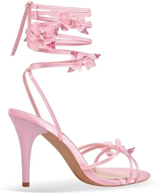 richealnini Sparkle Rhinestones Spiral Up Straps Sandals with Butterfly Decor Stiletto Heels Wedding Prom Dress