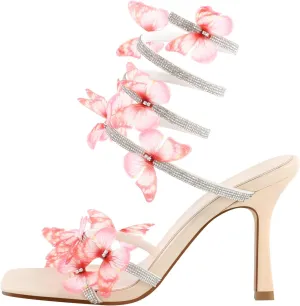 richealnini Sparkle Rhinestones Spiral Up Straps Sandals with Butterfly Decor Stiletto Heels Wedding Prom Dress