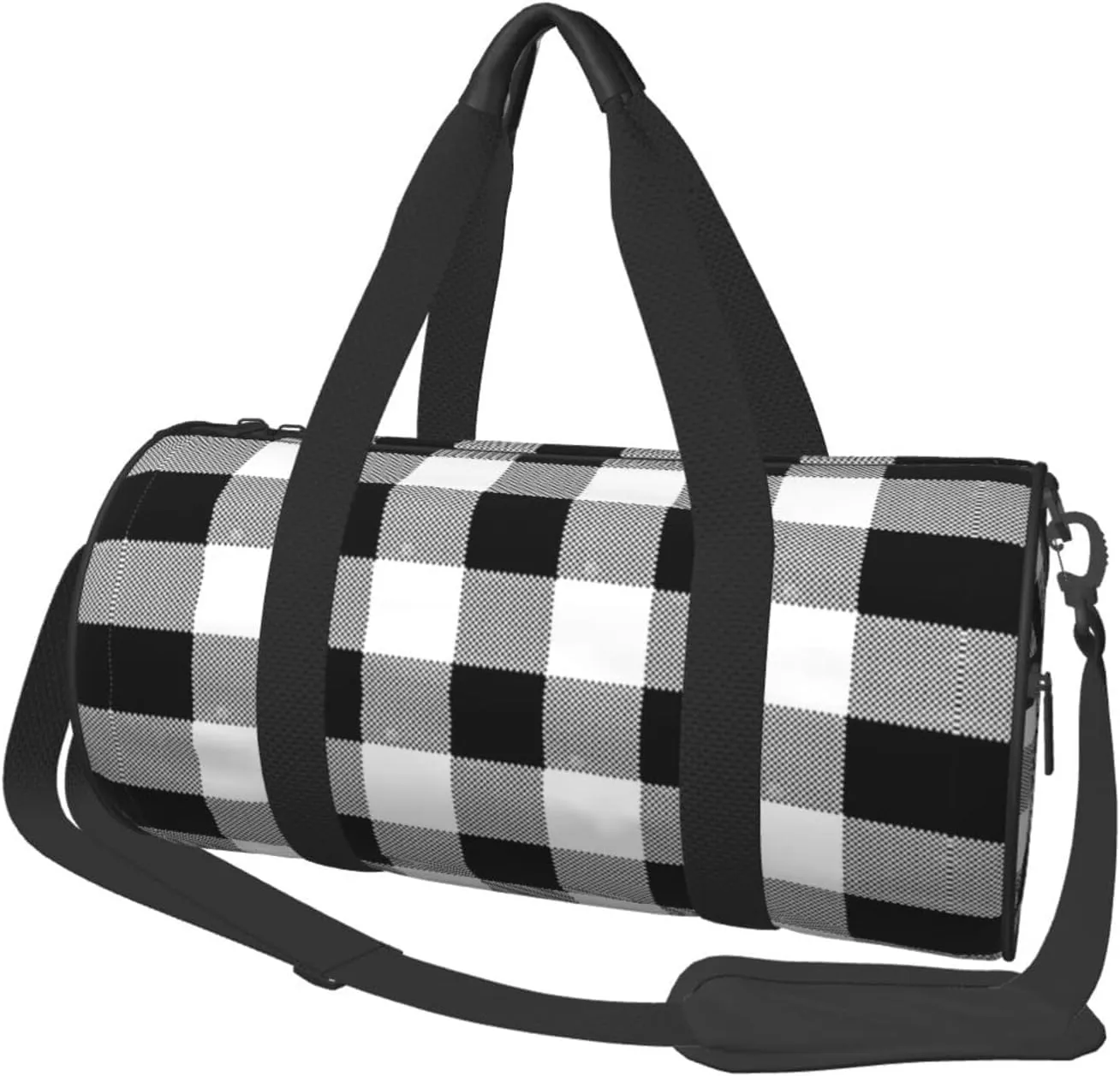 Round Duffle Bag Black White Plaid Unisex Travel Bag Duffle Bag