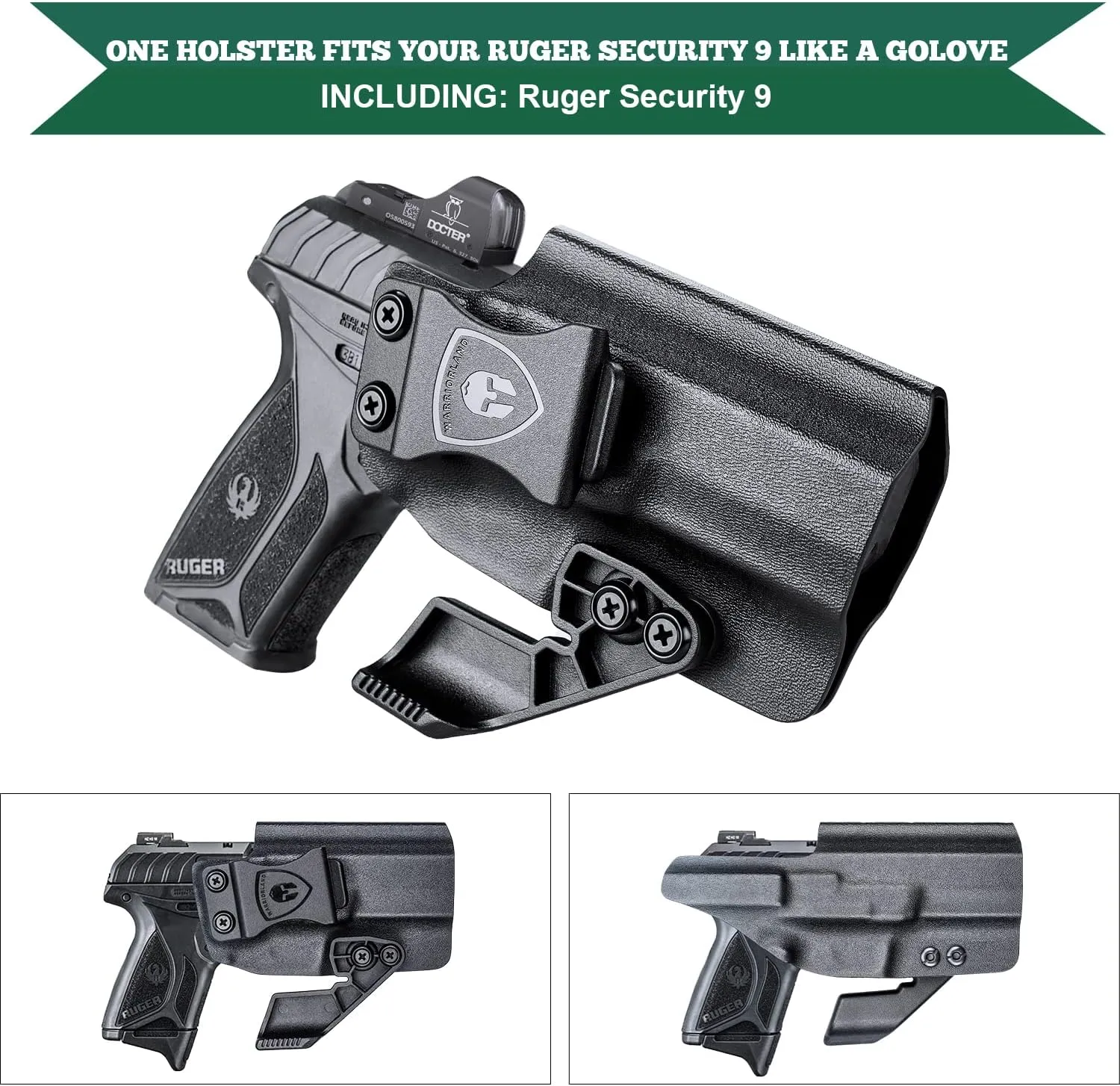Ruger Security 9 Holster, IWB Kydex Holster Fit: Ruger Security 9 / Security 9 Compact Pistol, Inside Waistband Concealed Appendix Carry Holster, Adj. Cant & Posi-Click Retention