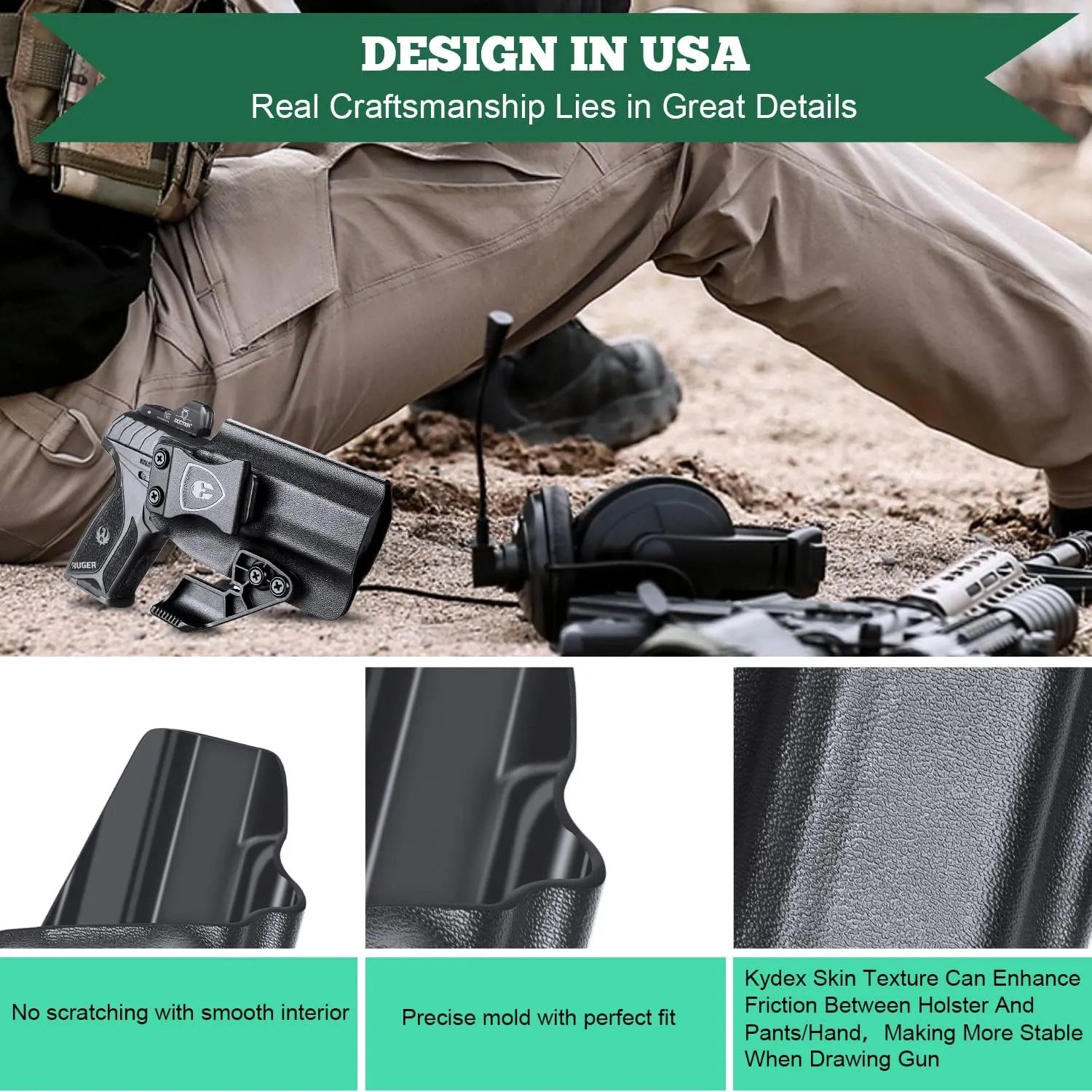 Ruger Security 9 Holster, IWB Kydex Holster Fit: Ruger Security 9 / Security 9 Compact Pistol, Inside Waistband Concealed Appendix Carry Holster, Adj. Cant & Posi-Click Retention