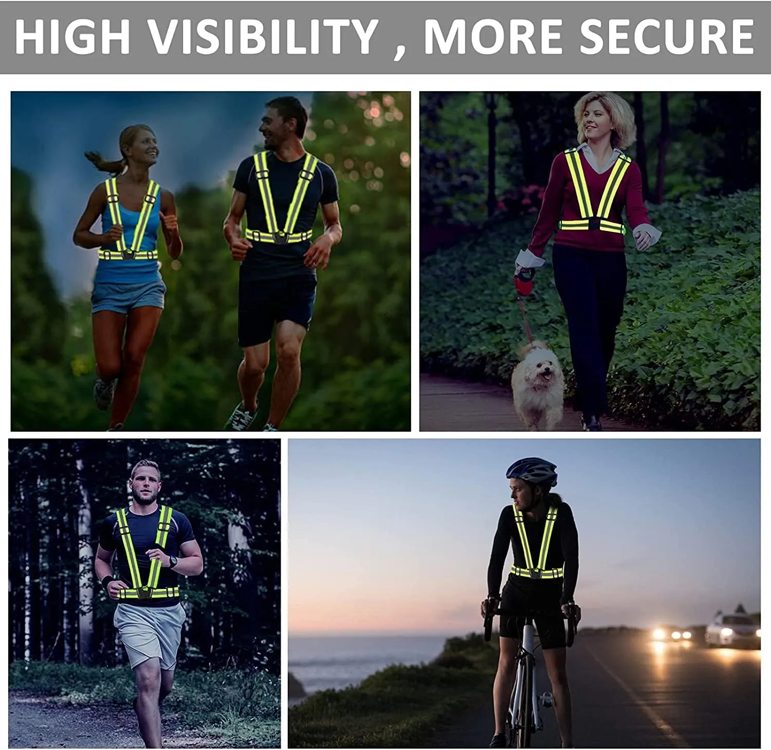 Running Reflective Vest Gear 3 Pack, Adjustable Safety Vest High Visible Reflective Belt Straps Night Walking Vest