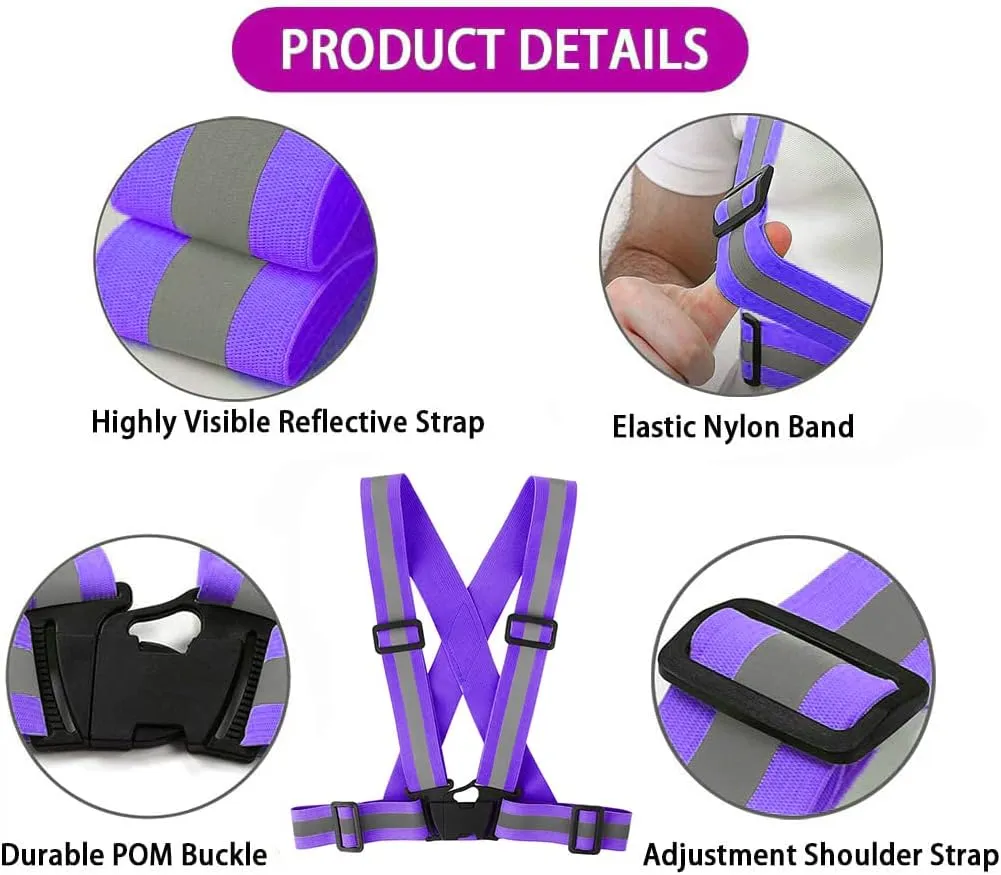 Running Reflective Vest Gear 3 Pack, Adjustable Safety Vest High Visible Reflective Belt Straps Night Walking Vest
