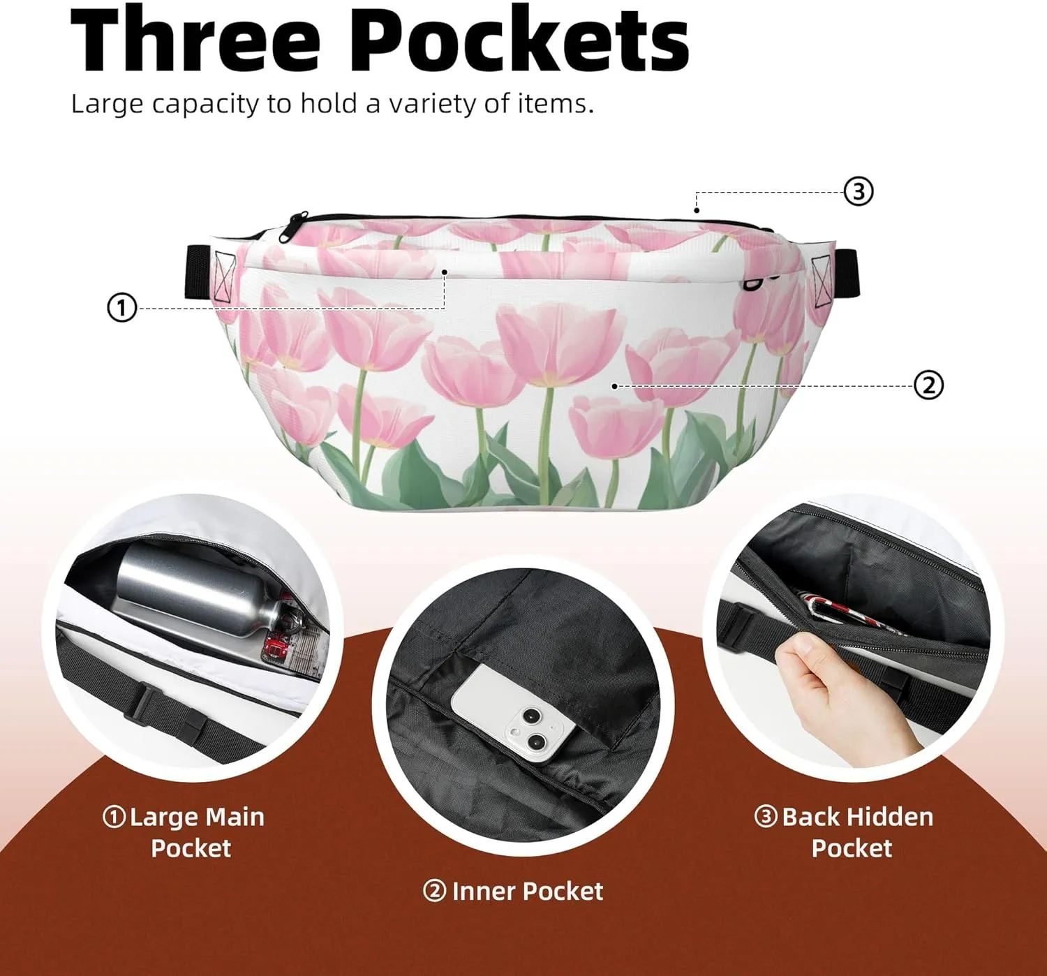 Running Waist Pack Tulip Flower 2-in-1 Fanny Pack and Crossbody Bag Hiking Daypack for Men Women Running Travel Hiking Daily Commute