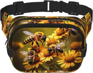 Rural Honey Bees flowers print Large Fanny Packs for Women Cute Cross Body Waist Bag Fashionable Fanny Pack