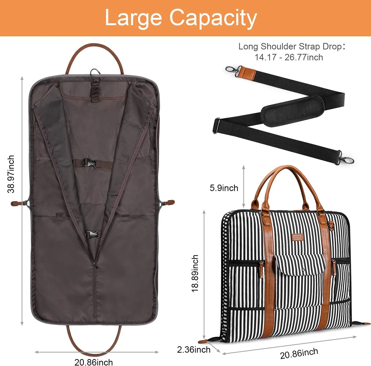 S-ZONE Carry on Garment Bag for Business Travel Canvas Leather Men Suit Cover