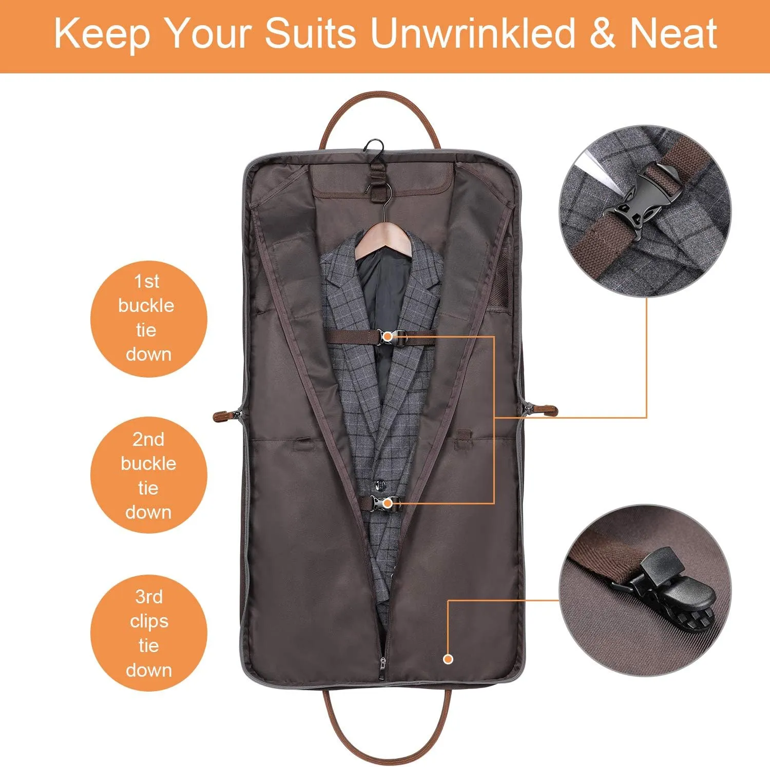S-ZONE Carry on Garment Bag for Business Travel Canvas Leather Men Suit Cover