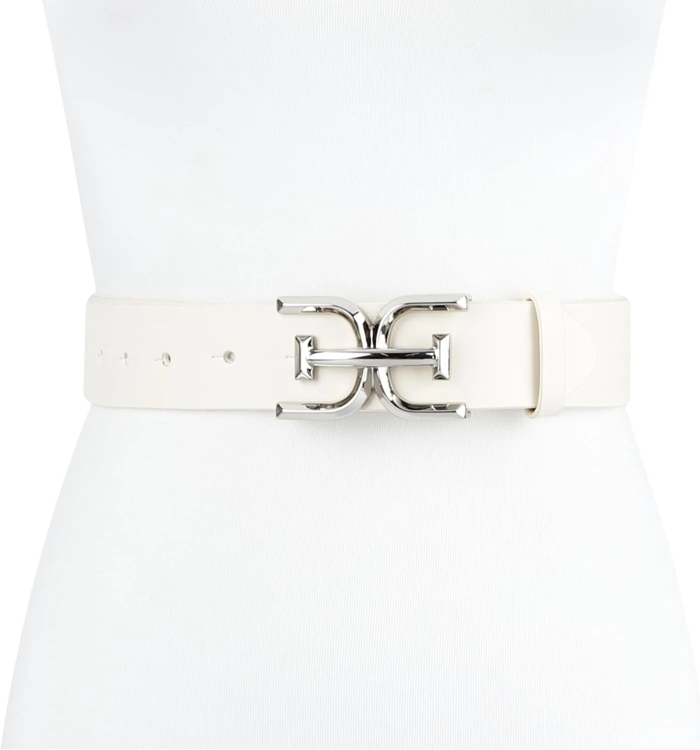 Sam Edelman Women's Casual Double-E Logo Plaque Buckle Leather Belt for Jeans and Trousers